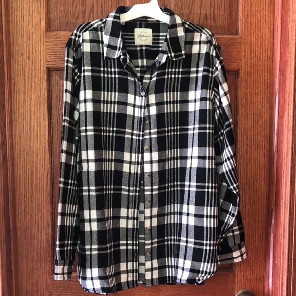 JACHS Girlfriend Tops - JACHS Girlfriend Black and White Boxy Button Down Shirt